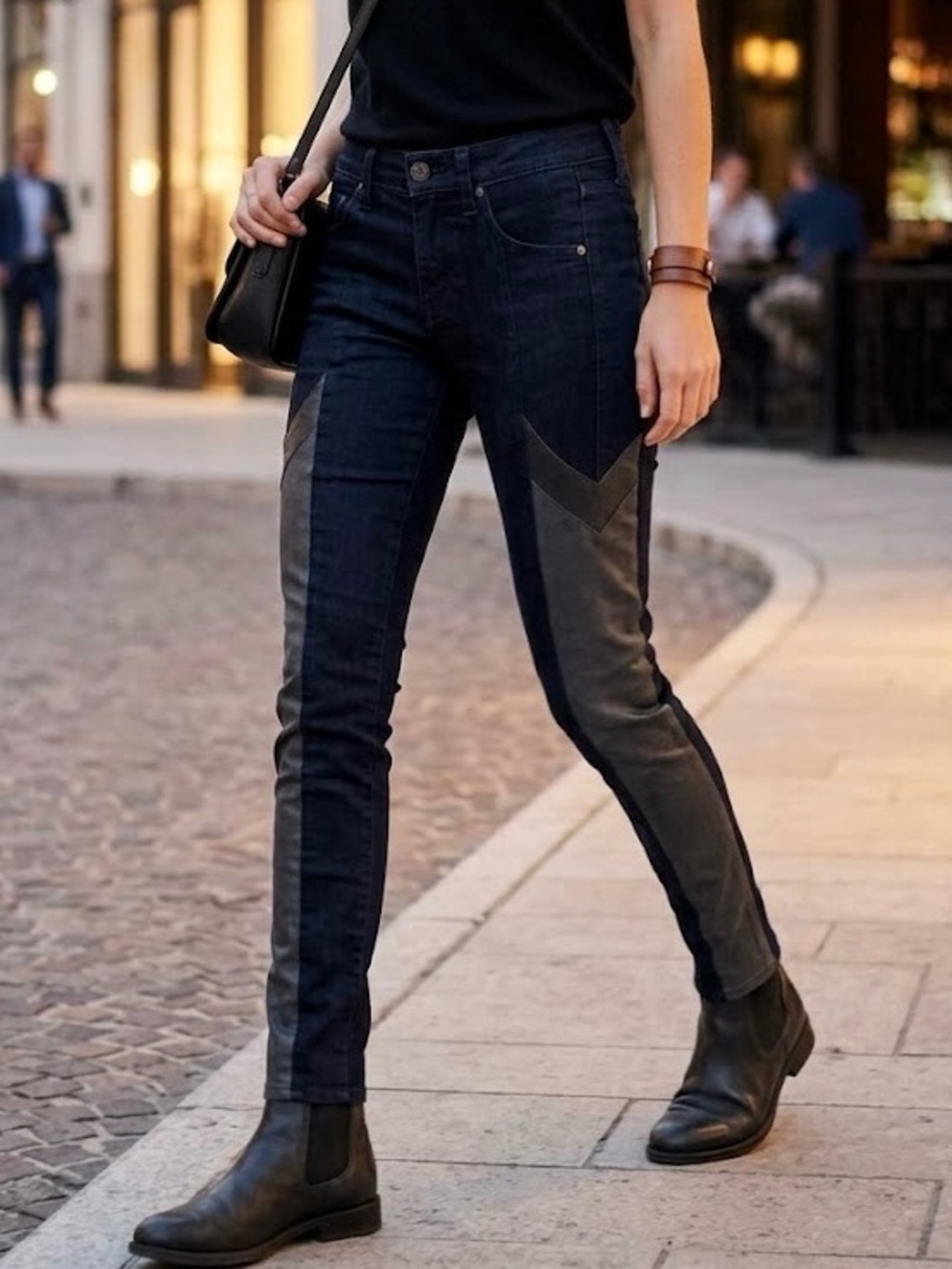 Rag & Bone Jeans Midnight Skinny Jeans Leather Chevron Paneling Moto Edgy Grunge